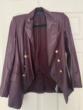 Express Double-Breasted Faux Leather Blazer - Wine